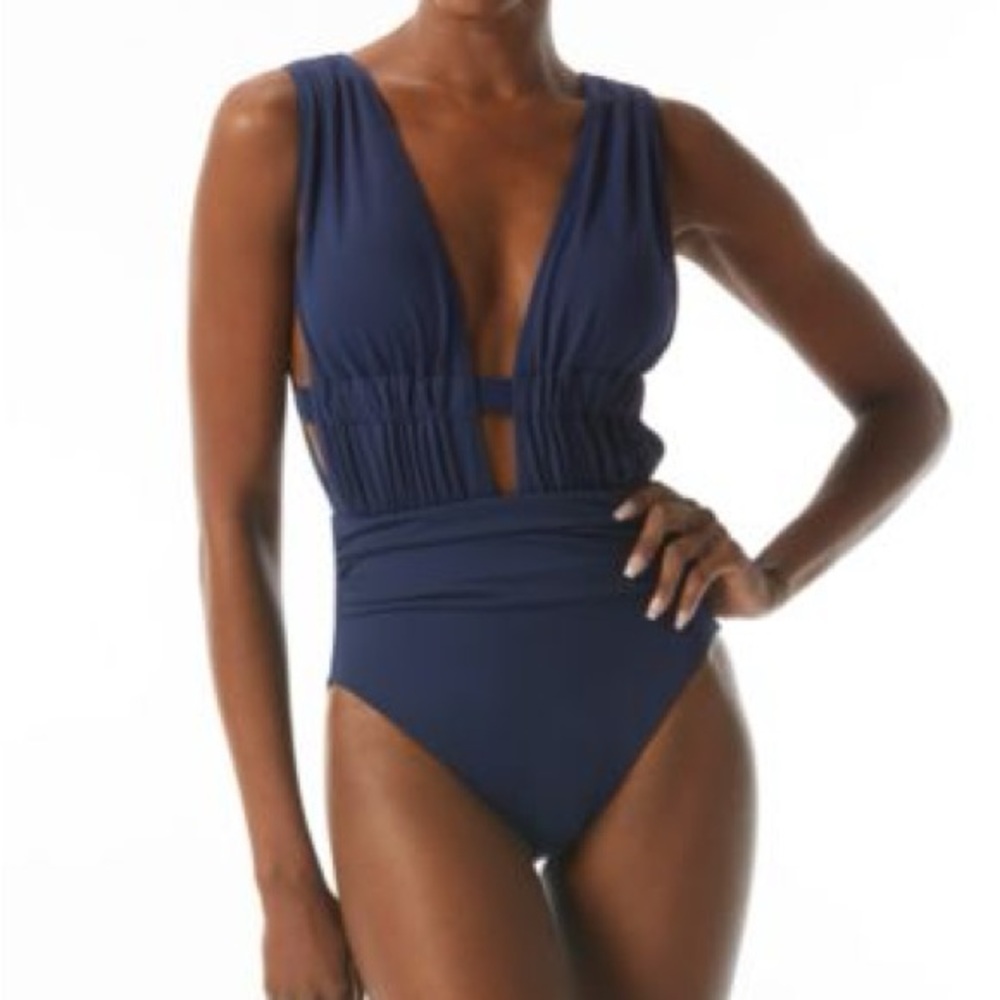 Elegant Navy Blue One-Piece Swimsuit